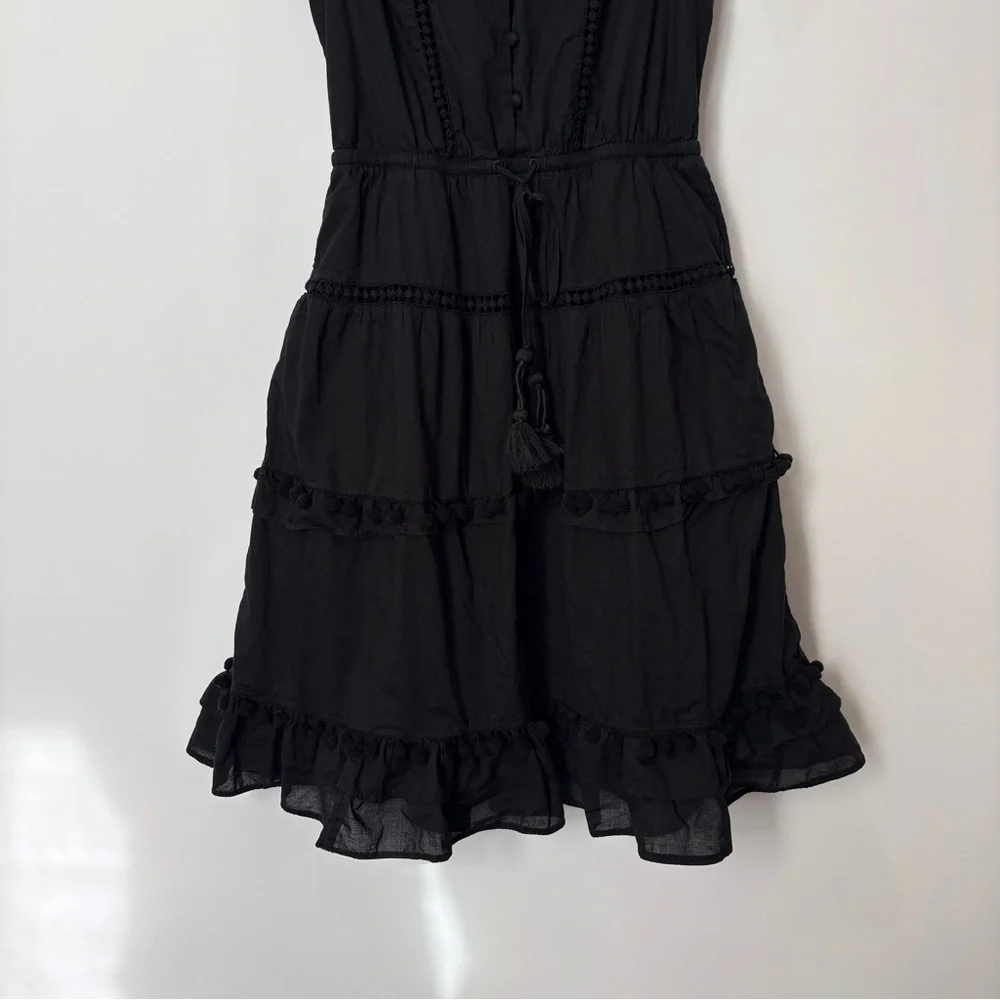 J‎ Crew black pom-pom midi dress cotton voile w flutter sleeves v-neck Size 4